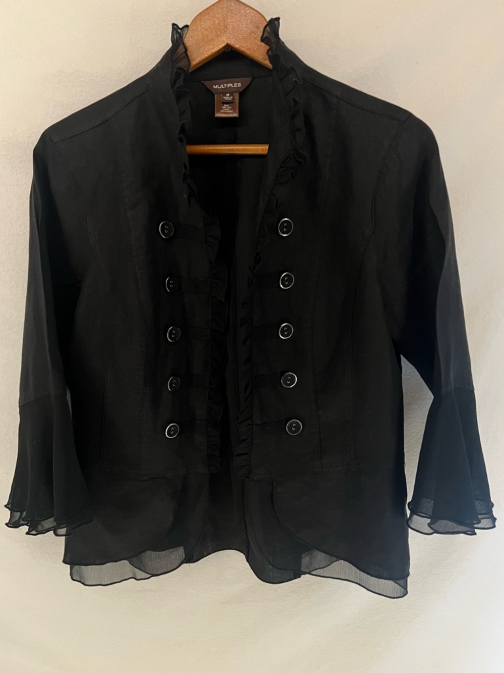 Multiples Women’s Linen Black Military Style Double Breasted Button Jacket Sz M